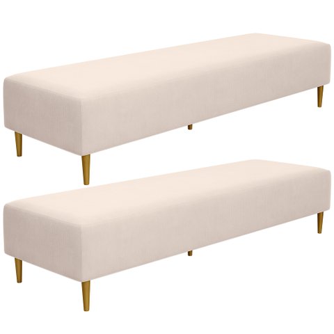 Kit 02 Puffs Decorativo Sala de Estar Bali W01 Pés Palito 210x60cm Suede Bege - Lyam Decor