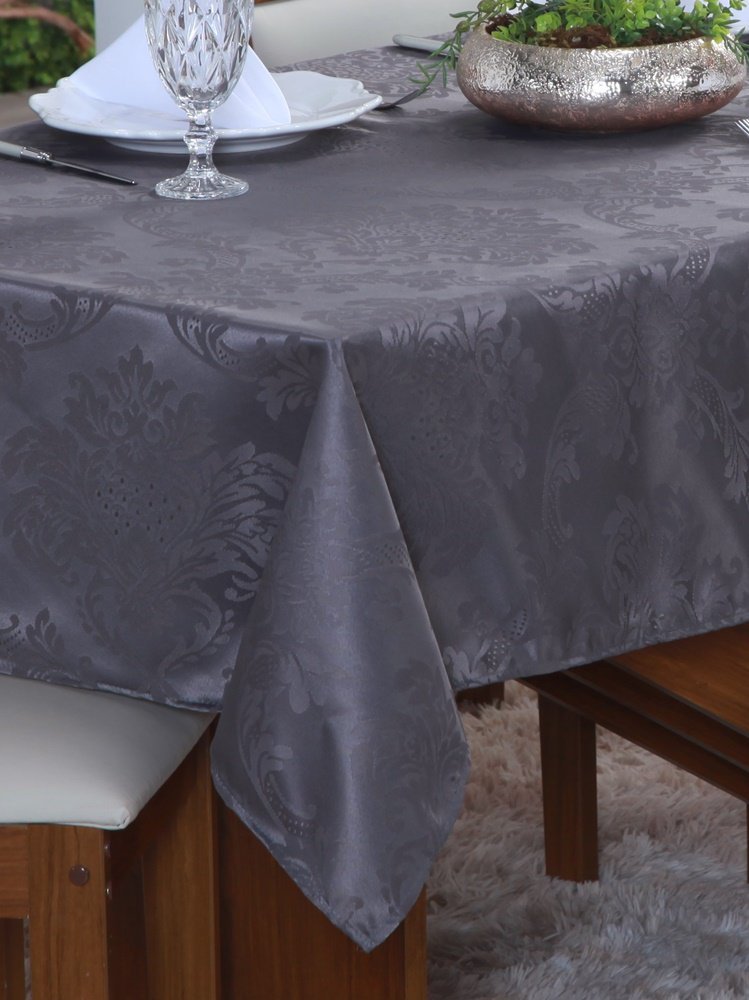 Toalha de Mesa 6 Lugares Sala de Jantar Jacquard Lisa 2,50m x 1,40m:Cinza - 1