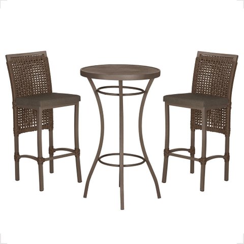 Mesa Bistrô e 2 Banquetas Roma Marrom Corda Náutica Estofado 9 Trama Original