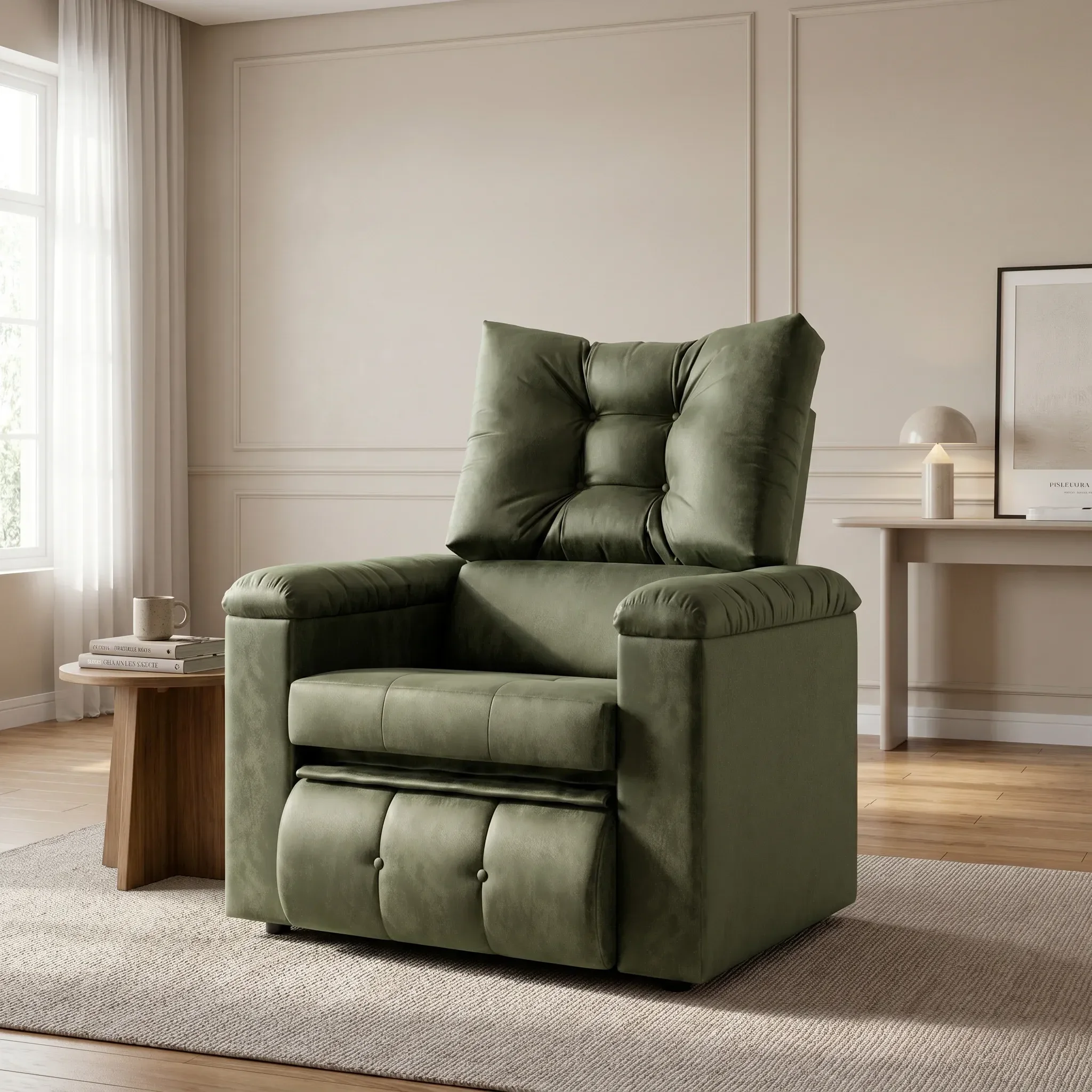 Poltrona Reclinável para Sala Sara Veludo Verde