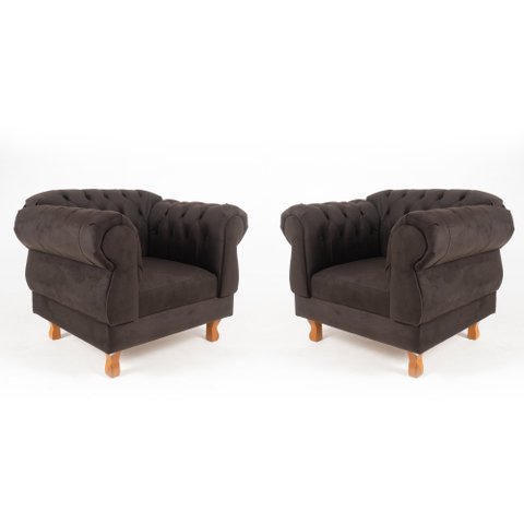 2 Poltronas Chesterfield Elisabeth Capitonê - Suede Marrom / Sala, Recepção, Barbearia, Consultorio,