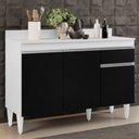 Ver imagem 2 de Balcão Gabinete 120cm Com Tampo 3 Portas 1 Gaveta Arizona Branco/Preto - Lumil Móveis