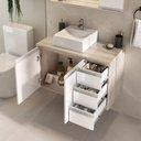 Ver imagem 3 de Conjunto Gabinete Banheiro Completo Prisma 80cm Madeirado/branco com Tampo de Vidro