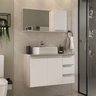 Conjunto Gabinete Banheiro Completo Prisma 80cm Madeirado/branco com Tampo de Vidro - 1