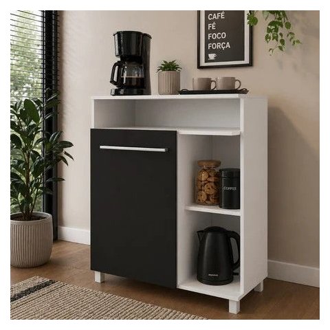 Armário Balcão de Cozinha Multiuso 1 Porta 3 Prateleiras 60cm m09T Cor Branco e Preto - Decibal