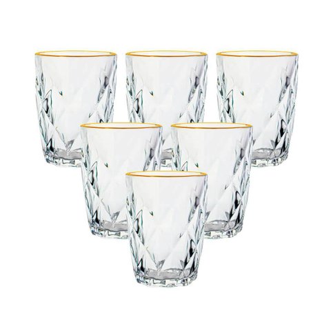 Conjunto de Copos de Vidro Diamond Fio de Ouro 270ml 6 peças - Lyor