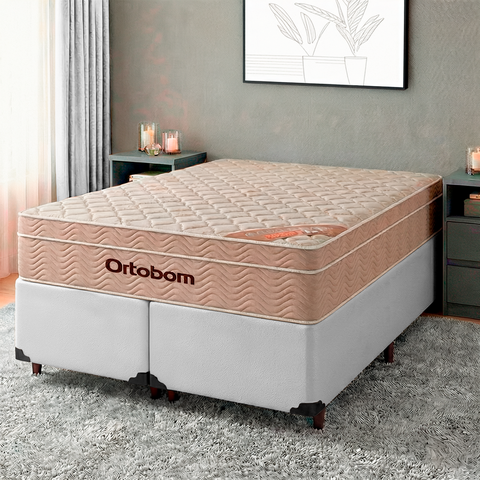 Cama + Box Branco e Colchão Molas Ensacadas Queen - Airtech Ortobom
