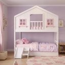 Ver imagem 1 de Treliche Casinha Dos Sonhos com Varanda e Kit Escorregador Madeira Maciça Branco/ Rosa Housin