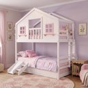 Ver imagem 2 de Treliche Casinha Dos Sonhos com Varanda e Kit Escorregador Madeira Maciça Branco/ Rosa Housin