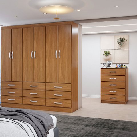Guarda-roupa Casal Stella 6 Portas 9 Gavetas com Cômoda 5 Gavetas Cinamomo - Panorama Móveis