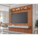 Ver imagem 1 de Rack Bancada C/ Painel P/ Tv até 75 Pol Maragogi Ripado 1 Porta e 2 Gavetas 230x220cm Cinamomo/off