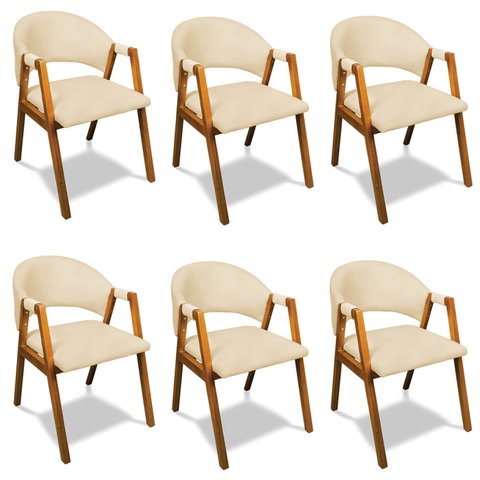 Cadeira Sala de Jantar em Madeira Kit 6 Yara Suede Bege D03 - D’Rossi