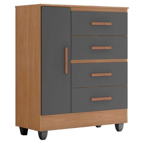 Cômoda Lite 4 Gavetas 01 Porta Nature Cinza – Móveis Leão