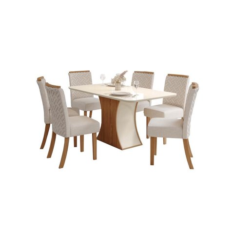 Mesa Jantar Luiza 160 6 Cadeiras Malu Linho - Henn