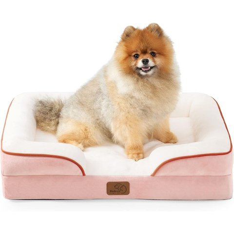 Bedsure Cama Ortopédica para Cães Pequenos P Rosa/branco