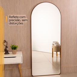 Espelho Grande Oval C/ Base Reta Moldura Alumínio Marrom Corpo Inteiro150x60cm Suporte Parede e Chão - 8
