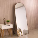 Ver imagem 5 de Espelho Grande Oval C/ Base Reta Moldura Alumínio Marrom Corpo Inteiro150x60cm Suporte Parede e Chão