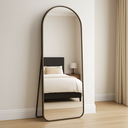 Ver imagem 1 de Espelho Grande Oval C/ Base Reta Moldura Alumínio Marrom Corpo Inteiro150x60cm Suporte Parede e Chão