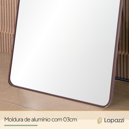 Espelho Grande Oval C/ Base Reta Moldura Alumínio Marrom Corpo Inteiro150x60cm Suporte Parede e Chão - 2