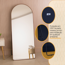 Espelho Grande Oval C/ Base Reta Moldura Alumínio Marrom Corpo Inteiro150x60cm Suporte Parede e Chão - 10