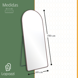 Espelho Grande Oval C/ Base Reta Moldura Alumínio Marrom Corpo Inteiro150x60cm Suporte Parede e Chão - 3