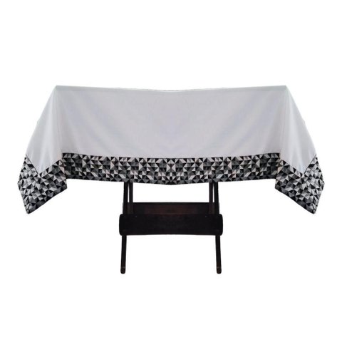Toalha Mesa Gabardine Borda Jacquard 1,45x1,45 4 Lugares Branco