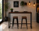 Ver imagem 2 de Mesa Jantar Aparador Bancada Alta Industrial 110x80cm Tampo Marrom Pés Preto