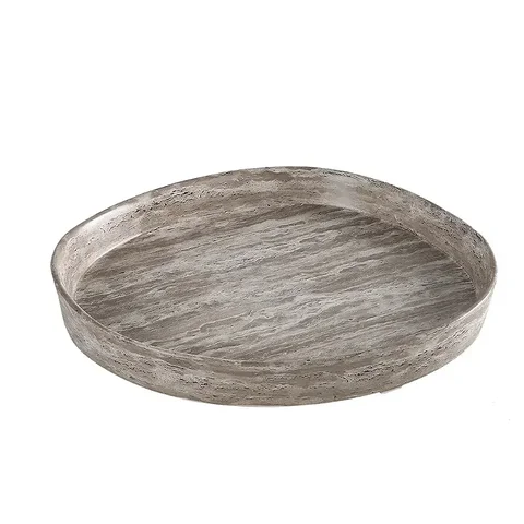 Centro de Mesa Redondo Decor em Ceramica Cinza Marmorizado G