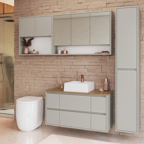 Armários Modulares de Banheiro Crart-CON018 9 Portas MDP 176,6cm Bege Multimóveis