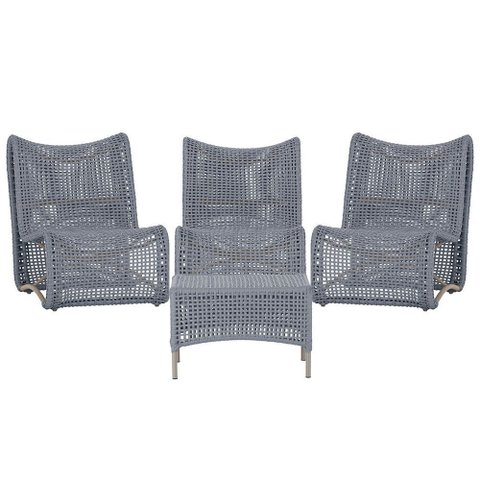 3 Poltronas e Mesa Texas em Alumínio Pintura Fendi Corda Náutica Trama Original