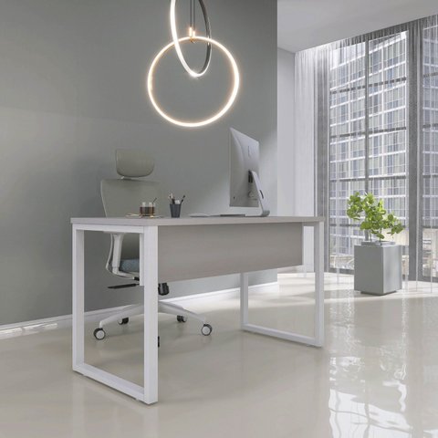 Escrivaninha Mesa Escritório X 150cm Industrial Cinza e Branco