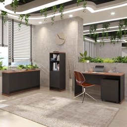 Conjunto Escritório Office 4 Peças Mesa Gaveteiro Armário Buffet Berlin - Vianossa - Preto e - 1