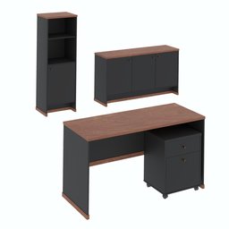 Conjunto Escritório Office 4 Peças Mesa Gaveteiro Armário Buffet Berlin - Vianossa - Preto e - 2