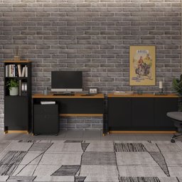 Conjunto Escritório Office 4 Peças Mesa Gaveteiro Armário Buffet Berlin - Vianossa - Preto e - 8