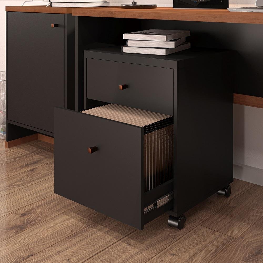 Conjunto Escritório Office 4 Peças Mesa Gaveteiro Armário Buffet Berlin - Vianossa - Preto e - 10