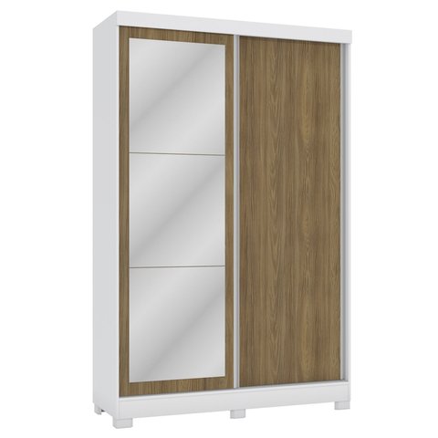 Guarda Roupa 2 Portas Correr Espelho e Pés Branco/nogueira Cb01n571
