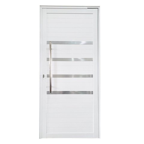 Porta Pivotante de Alumínio Branco com Puxador e Friso Linha Roma:Esquerda/ 210 x 120