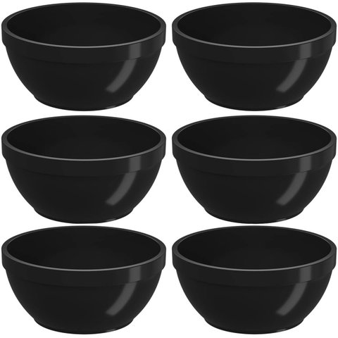 Kit 6 Tigelas Bowls Cumbucas 300ml para Servir Preto Uno Coza 11,5x5cm Redondo Potinhos