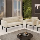 Ver imagem 1 de Conjunto Poltrona e Namoradeira Decorativa Karen Pés Fixo em Madeira Preto Suede Bege G19 - Gran Bel