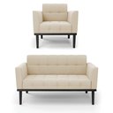 Ver imagem 2 de Conjunto Poltrona e Namoradeira Decorativa Karen Pés Fixo em Madeira Preto Suede Bege G19 - Gran Bel