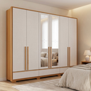 Ver imagem 1 de Guarda Roupa Casal com Espelho 6 Portas 3 Gavetas 100% MDF Prime Freijó Trend/Off White Marrom