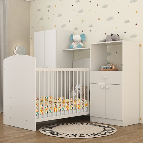 Quarto de Bebê Completo Berço/guarda-roupa/cômoda Fg2869 Multimóveis Branco