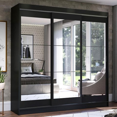 Guarda-roupa Casal Madesa Istambul 3 Portas de Correr de Espelho 3 Gavetas