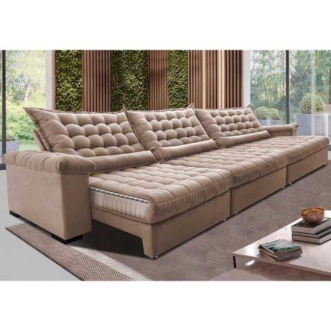 Sofá Retrátil e Reclinável 3,85m Molas Ensacadas Cama inBox Big Space com Bordado 3D Velusoft