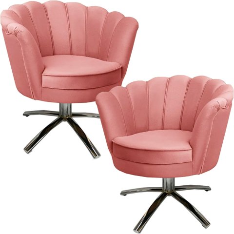 Kit Duas Poltronas Giratórias Pétala em Sued Premium Rose Sua Casa Decorações