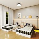Ver imagem 1 de Conjunto com 2 Camas Infantil Montessoriana Solteiro Cori Yescasa Branco/Preto