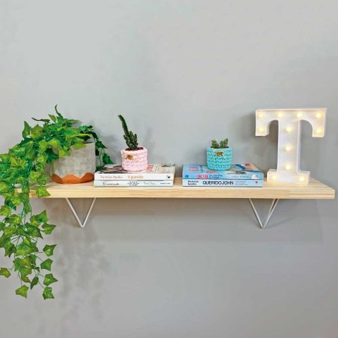 Prateleira de Parede Pirâmide 60cm Natural e Branco