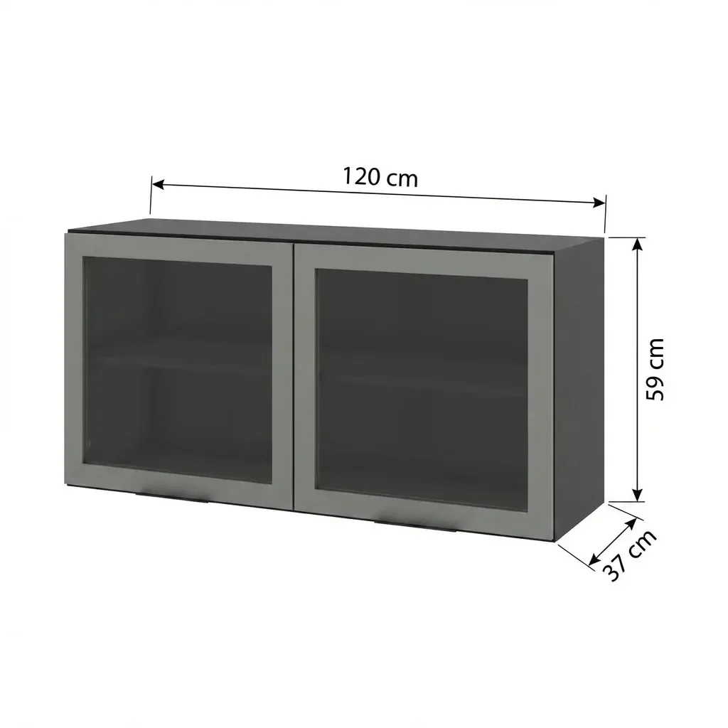Ver imagem 4 de Armário para Cozinha Aéreo 120cm 2 Portas com Vidro Etna Grafite