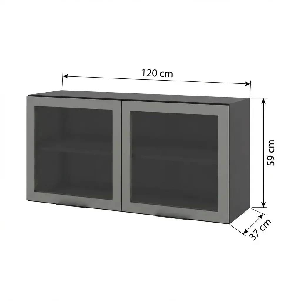 Ver imagem 4 de Armário de Cozinha Aéreo 120cm 2 Portas com Vidro Etna Grafite Cinza
