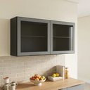 Ver imagem 1 de Armário de Cozinha Aéreo 120cm 2 Portas com Vidro Etna Grafite Cinza